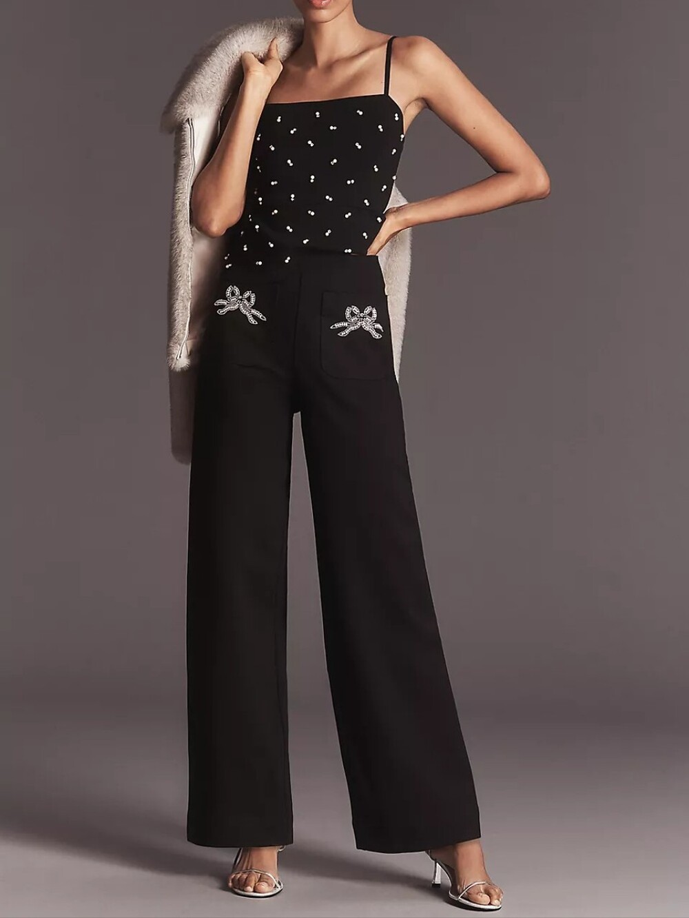Anthropologie Maeve Colette Embroidered Bow High-Rise Wide-Leg Full-Length Pants
